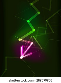 Glowing arrow and blending colors in dark space. Vector illustration. Abstract background