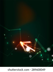 Flecha brillante y colores mezclados en el espacio oscuro. Ilustración vectorial. Antecedentes abstractos