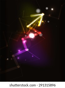 Glowing arrow and blending colors in dark space. Vector illustration. Abstract background