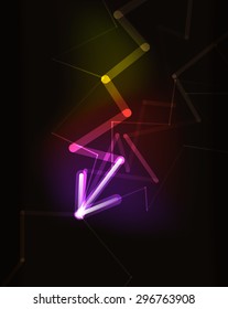 Glowing arrow and blending colors in dark space. Vector illustration. Abstract background