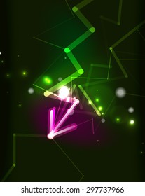 Glowing arrow and blending colors in dark space. Vector illustration. Abstract background