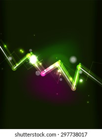 Glowing arrow and blending colors in dark space. Vector illustration. Abstract background