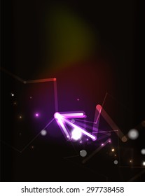 Glowing arrow and blending colors in dark space. Vector illustration. Abstract background