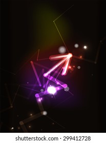 Glowing arrow and blending colors in dark space. Vector illustration. Abstract background