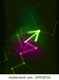 Glowing arrow and blending colors in dark space. Vector illustration. Abstract background