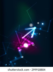 Glowing arrow and blending colors in dark space. Vector illustration. Abstract background     