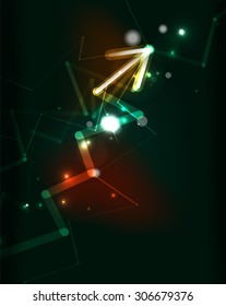 Glowing arrow and blending colors in dark space. Vector illustration. Abstract background