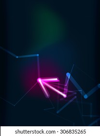 Glowing arrow and blending colors in dark space. Vector illustration. Abstract background