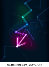 Glowing arrow and blending colors in dark space. Vector illustration. Abstract background