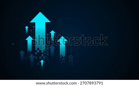 glowing arrow lifting upward, reflecting financial improvement. glowing digital arrow rises upward for Technology and finance growing up concepts Vector and illustration