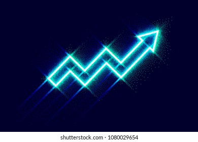 Glowing arrow on dark background. Vector colorful illustration.