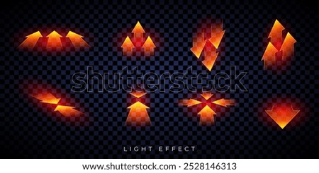 Glowing arrow pack. 3D neon arrow pointers. Red light effect. UI, gaming and infographic design element. 