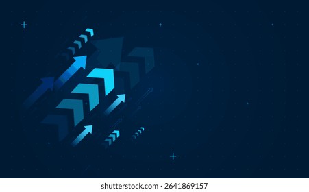 Glowing up arrows blue in digital trade elements, Arrows and layered arrows of business charts with smart analytics. symbolizing business or personal growth and arrow concept vector