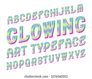 Glowing Art Vector typeface. Colorful luminescent font. Isolated english alphabet.
