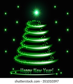 Glowing background with abstract Christmas tree and star