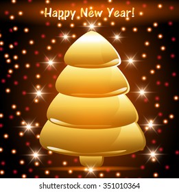 Glowing background with abstract gold Christmas trees and gold star
