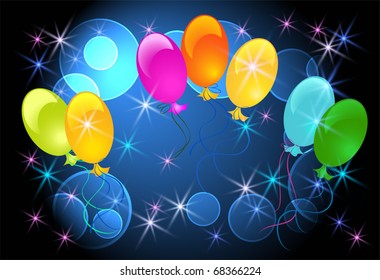 Glowing background with balloons and stars