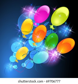 Glowing background with balloons and stars