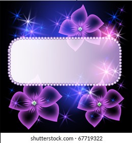 Glowing background with billboard, transparent flowers and stars