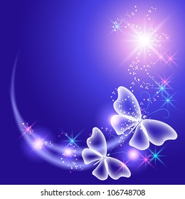 Glowing background with butterflies and stars