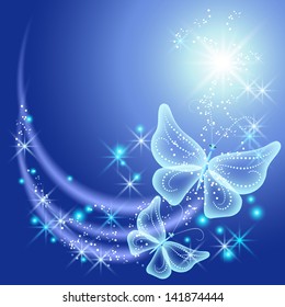 Glowing background with butterflies and stars