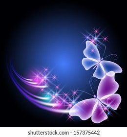 Glowing background with butterflies and stars