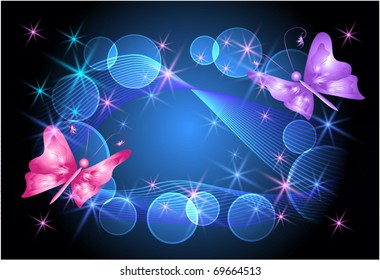 Glowing background with butterfly and stars