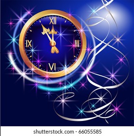 Glowing background with clock and stars