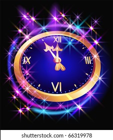 Glowing background with clock and stars