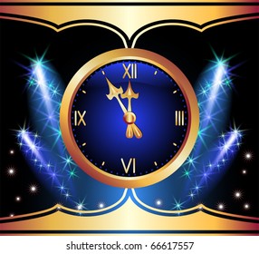 Glowing background with clock and stars