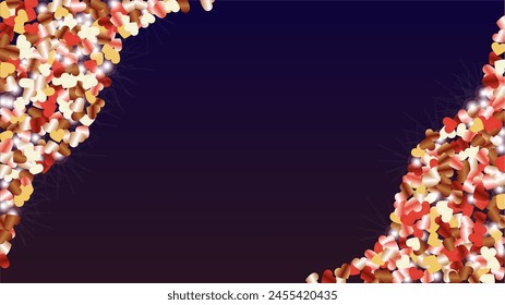 Glowing Background with Confetti of Glitter Particles. St. Valentine Day. Disco pattern. Light Spots. Explosion of Confetti. Glitter Vector Illustration. Design for Template.