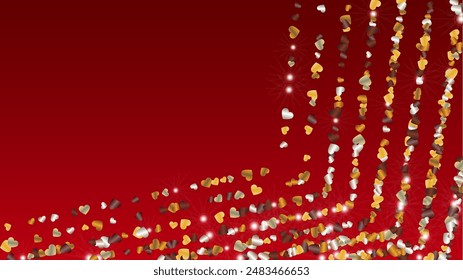 Glowing Background with Confetti of Glitter Particles. St. Valentine Day. Holiday pattern. Light Spots. Explosion of Confetti. Glitter Vector Illustration. Design for Print.