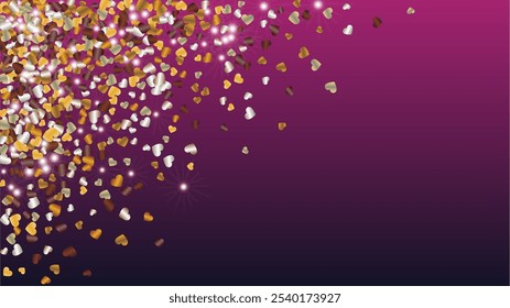 Glowing Background with Confetti of Glitter Particles. St. Valentine Day. New Year pattern. Light Spots. Explosion of Confetti. Glitter Vector Illustration. Design for Advertisement.