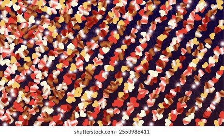 Glowing Background with Confetti of Glitter Particles. St. Valentine Day. Party pattern. Light Spots. Explosion of Confetti. Glitter Vector Illustration. Design for Invitation.