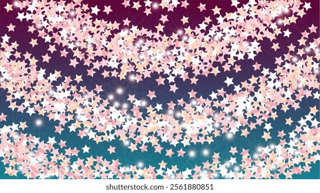 Glowing Background with Confetti of Glitter Star Particles. Sparkle Lights Texture. Holiday pattern. Light Spots. Star Dust. Christmass Design. Explosion of Confetti. Design for Template.