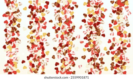 Glowing Background with Confetti of Hearts Glitter Particles. St. Valentine Day. New Year pattern. Light Spots. Explosion of Confetti. Glitter Vector Illustration. Design for Poster.