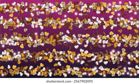 Glowing Background with Confetti of Hearts Glitter Particles. St. Valentine Day. Anniversary pattern. Light Spots. Explosion of Confetti. Glitter Vector Illustration. Design for Web.