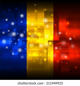 Glowing background design. Techno. Abstract. Used as card, greeting, printed materials. Stock vector. Icon. Image. Picture. Independence Day. State. National. Unusual.  Romanian flag