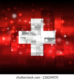 Glowing background design. Techno. Abstract. Used as card, greeting, printed materials. Stock vector. Icon. Image. Picture. Independence Day. State. National. Unusual.  Swiss flag