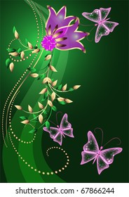 Glowing background with flowers, butterfly and stars