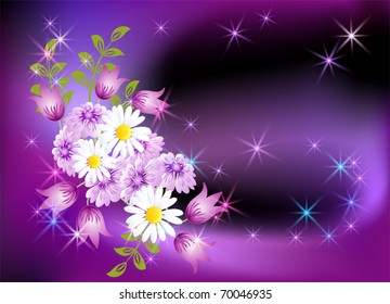 Glowing background with flowers and stars