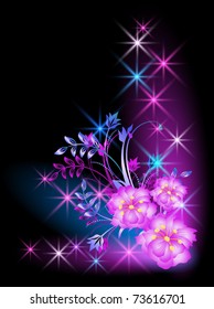 Glowing background with flowers and stars