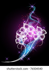 Glowing background with flowers and stars
