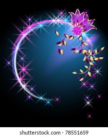 Glowing background with flowers and stars