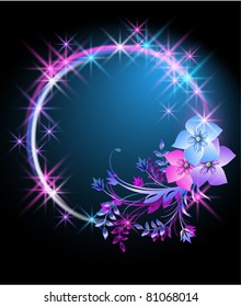 Glowing background with flowers and stars