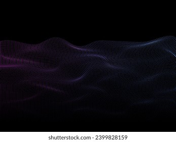 Glowing background with flowing particles. 3d abstract sci-fi user interface concept with gradient dots and lines. Sparkle particles of wave. Magic background.