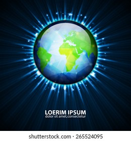 Glowing background with globe of Earth. EPS10 vector