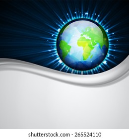 Glowing background with globe of Earth. EPS10 vector