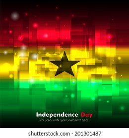 Glowing background. Independence Day. Techno. Abstract.    Flag of Ghana