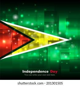 Glowing background. Independence Day. Techno. Abstract.    Flag of Guyana
